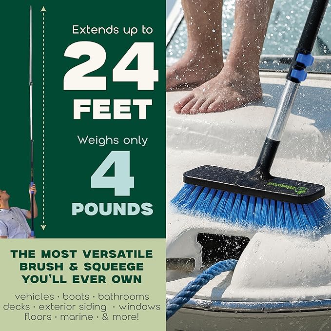 EVERSPROUT 7-to-24 Foot Scrub Brush (30 Foot Reach) | Built-in Rubber Bumper | Heavy-Duty Extension Pole Handle | Soft Bristles wash Car, RV, Boat, Solar Panel, Deck, Floor | Bumper Prevents Scratch