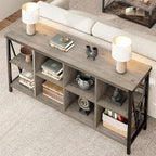 GarveeHome 8 Cube Storage Organizer Bookshelf, 3 Tier Metal Horizontal Bookcase, 62 Inch Console Bookshelf, Industrial Storage Bookcase for Entryway, Long Low Bookshelves for Living Room-Grey