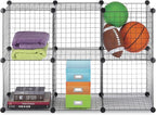 Whitmor Storage Cubes - Stackable Interlocking Wire Shelves - 14.25"D x 14.5"W x 14.5"H - Black (Set of 6)