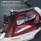 Rowenta, Iron, Focus Excellence Stainless Steel Soleplate Steam Iron for Clothes, Retractable Cord, 400+ Microsteam Holes, Powerful steam, LED Display, 1750 W Ironing Clothes, Cordreel, Red DW5433