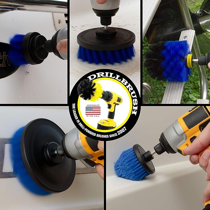 Aquatic All-Purpose Cleaning Brush Set - Medium Stiffness Blue Brushes - Long Reach Extension Attachment Kit - Aquarium Cleaning Products - Fish Tank Cleaner Brushes - Boat Scrub Brush - Hull Scrubber