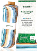 Reusable Paper Towels - Value Pack of 24 Paperless Paper Towels! - 100% Cotton, Super Soft, Absorbent, Washable and Made To Last