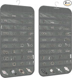 2 Pack Hanging Jewelry Organizer 80-Pocket Dual-sided Jewelry Storage for Earring Necklace Bracelet Ring Travel Holder, Gray