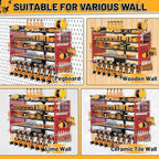 5 Layers Power Tool Organizer Wall Mount, Metal Cordless Tool Hanger Storage Rack Holder with 8 Drill Holders, Heavy Duty Garage Wall Tool Shelf for Workshop Tool Room Shed Pegboard Red