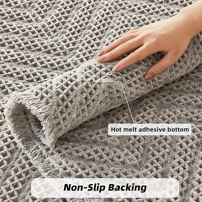 Upgraded Bath Mat, Non Slip, Machine Washable - Super Absorbent Waffle Weave, Rubber Backed, Ultra Soft - Gray, 17" x 24"