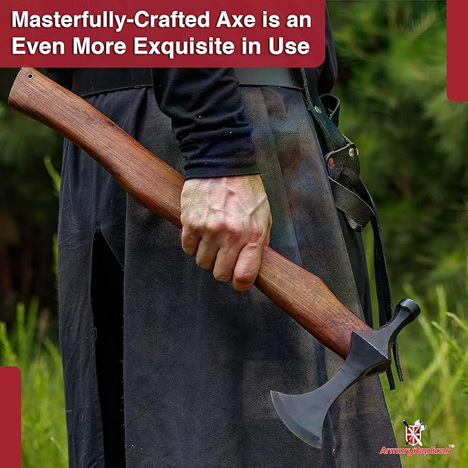 Armory Replicas™ Hand-Forged Viking Battle Axe with Hammer - Rustic Iron Steel Blade, 19.34” Wood Handle, Functional Throwing Axe for Re-enactments, Camping