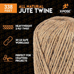 Jute Twine - 2 Ply Brown Roll 338 Feet Natural Jute String for Crafts, Packaging, Wrapping, Decorative Rope Cord for Hanging Ornaments (6 Packs)