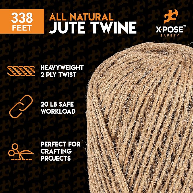 Jute Twine - 2 Ply Brown Roll 338 Feet Natural Jute String for Crafts, Packaging, Wrapping, Decorative Rope Cord for Hanging Ornaments (6 Packs)