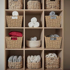 Casafield Set of 4 Seagrass Storage Baskets with Handles - Natural, Woven Rectangular Storage Bins for Shelves, Blankets, Laundry Organization