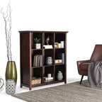 SIMPLIHOME Acadian Bookcase - 44 inch Tall 9-Cube Solid Wood Cube Organizer in Brunette Brown, Transitional Bookcase Storage for Living Room, Study Room or Office with Fixed Shelves and Tapered Legs