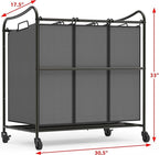 Simple Houseware Heavy Duty 3-Bag Laundry Sorter Rolling Cart, Dark Grey – Durable Triple Laundry Hamper with Removable Bags and Lockable Wheels for Efficient Laundry Organization