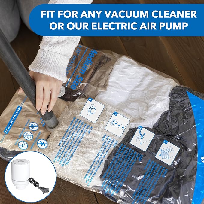 Vacuum Seal Bags for Clothing Travel & Home Storage, travel vacuum bags with pump, Store Blankets, Comforters, Pillows, Seasonal Clothes Compactly,16 Pack With Electric Pump