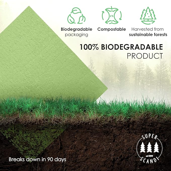 SUPERSCANDI 10 Pack Swedish Dishcloths for Kitchen - 100% Biodegradable & Compostable Reusable Paper Towels Washable, Food-Safe & Without Plastic - Dish Rags Suitable for Any Surface, Apple Green