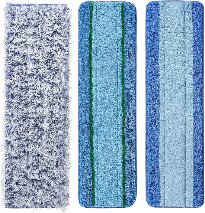 Microfiber Cleaning Pads for Bona Mop, 3 Pack Value - Reusable Mop Pads for 18 Inch Mop, Includes Dusting Pad, Cleaning Pad, and Three Zone Deep Clean Pad for Wood, Stone, Tile, Laminate, Vinyl Floor