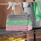 Amazon Basics Microfiber Cleaning Cloths, Ultra Absorbent, Scratch-Free, Non-Abrasive, Reusable and Washable, 16" x 12", Green/Gray/Pink, 48-Pack