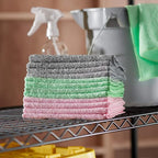 Amazon Basics Microfiber Cleaning Cloths, Ultra-Soft and Highly Absorbent, Streak-Free, Lint-Free, Scratch-Free, Washable, for Car Detailing and Glass Cleaning, 16" x 12", Green/Gray/Pink, 24-Pack