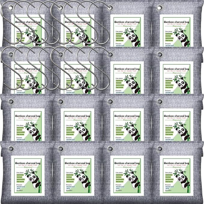 Activated Charcoal Odor Absorber for Strong Odor in Basement, Cars, Closets, Smoke, Shoes. 16 Pack Bamboo Charcoal Air Purifying Bags Deodorizer Odor Eliminator for Home