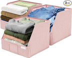Closet Bins for Organization – 12x12x10 Foldable Boxes for Clothes, Fabric Trapezoid Storage Bins, Storage Baskets, Decorative Storage Baskets, Sweaters, Baby Clothes, Nursery– Pink, 3 Pack