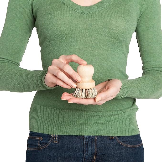 REDECKER Natural Fiber Bristle Pot Brush - Untreated Beechwood Handle - Heat-Resistant Union Fiber Head for Cleaning Pots, Pans and More - 2-1/2 inch Diameter - Set of 2 - Boar Bristle Dish Brush