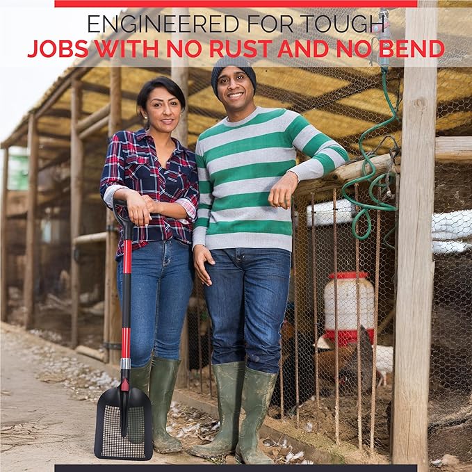 Sand Sifter Shovel - Soil Sifter for Beach, Gardening, Cat Litter, Chicken Coop Scooper and Metal Detecting - Durable Metal Mesh Scoop with Ergonomic Handle Double Grip