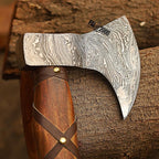 PAL 2000 KNIVES Custom Handmade Damascus Steel Axe - Hatchet Tomahawk Axe, Knife, Solid Rose Wood Handle - Inch - Ax