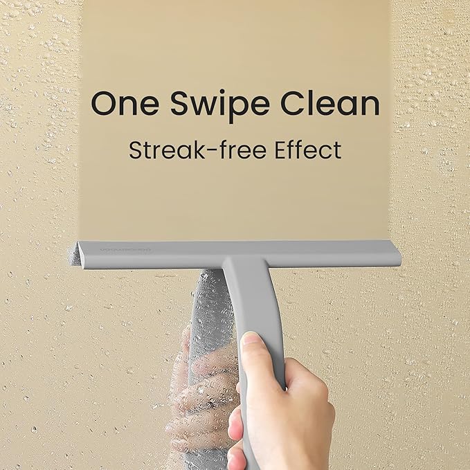 JustHang Shower Squeegee for Glass Doors, All-One-Piece Silicone with Built-in Hook Design for Easy Hanging and Cleaning, 10 Inch Gray