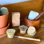 eplanita Natural Dish Brush, 3 Replacement Heads, Kitchen Eco Bamboo Scrubber Brushes, Extra Plant Sponge, Plastic Free Washing Up, Zero Waste Cleaning