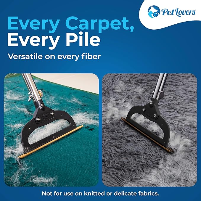 PetLovers EzLint Mega 52" Carpet Rake & Pet Hair Removal Tool – Dog & Cat Hair Remover Broom with Adjustable Handle & Extra Wide Head for Carpets, Rugs & Stairs (Black)