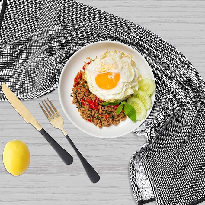 Homaxy Premium Kitchen Towels(18”x 28”, 6 Pack), Large Cotton Kitchen Hand Towels, Flat and Terry Dish Towels, 380 GSM Highly Absorbent Tea Towel Set with Hanging Loop, Black