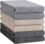 Homaxy Premium Kitchen Towels(18”x 28”, 6 Pack), Large Cotton Kitchen Hand Towels, Flat and Terry Dish Towels, 380 GSM Highly Absorbent Tea Towel Set with Hanging Loop, Grey/Khaki/Black