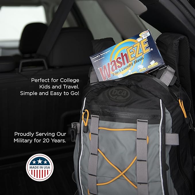 WashEZE 3 in 1 Laundry Detergent Pods, 10 Count, Unscented, Portable, TSA Compliant, Stain Fighter, Fabric Softener, Static Guard