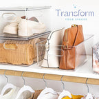 Plastic Food Storage Clear Container Bin with Handles for Organizing Kitchen, Pantry, Refrigerator, Freezer, Pantry, Cabinet, Closet, Bathroom. 16”x8”x5”