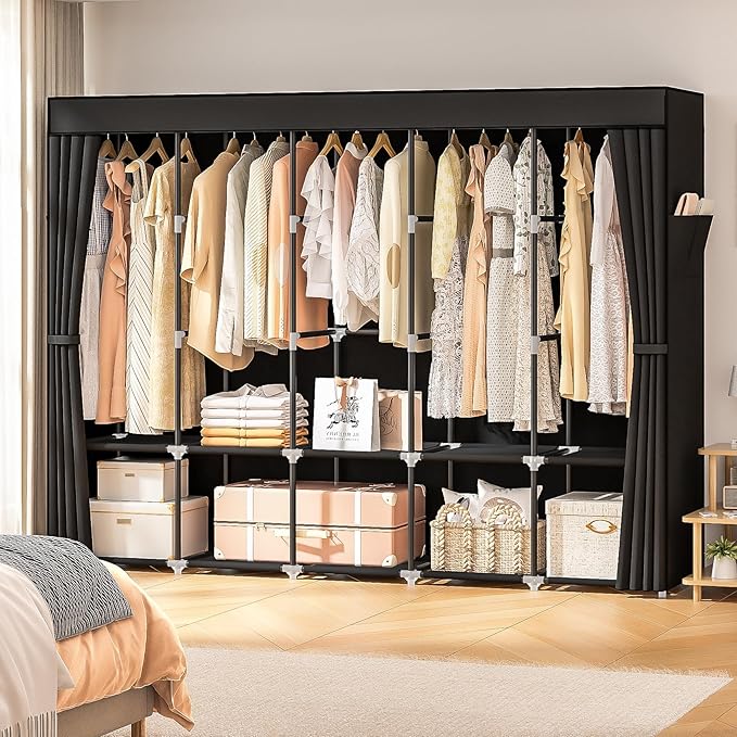 83 Inch Large Capacity Wardrobe Closet, Portable Armoire for Hanging Clothes, Freestanding Closet Organizers and Storage with Cover & 5 Hanging Rods & 10 Storage Shelves
