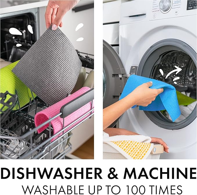 SUPERSCANDI 10 Pack Swedish Dishcloths for Kitchen - 100% Biodegradable & Compostable Reusable Paper Towels Washable, Food-Safe & Without Plastic - Dish Rags Suitable for Any Surface, Pink