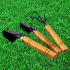 Gardenera Bonsai 3PC Gardening Tool Set: Rake, Spade, Shovel - Wooden Handles - Best Kit for Potted Plant, Flower and Seedling Care - Ergonomic Design for Little Hands - Great Gift for Gardeners