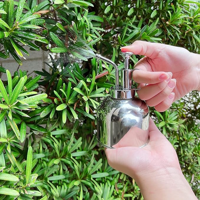 Plant Mister Spray Bottle Stainless Steel Watering Can for Indoor Plants Succulent Bonsai Garden Houseplant Spritzer Modern Garden Tools 10oz/300ml (Silver)