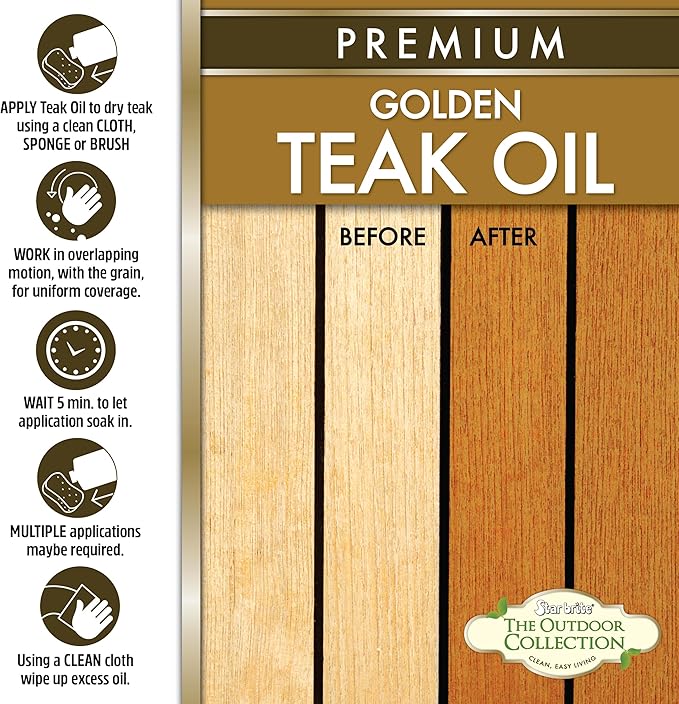 STAR BRITE Teak Care Kit 32 OZ - Cleaner, Brightener Spray & Teak Oil for Fine Woods (081205)