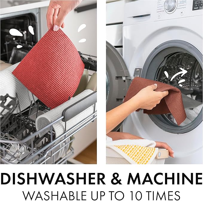 SUPERSCANDI 6 Pack Swedish Dishcloths for Kitchen - 100% Biodegradable & Compostable Reusable Paper Towels Washable, Food-Safe & Without Plastic - Dish Rags Suitable for Any Surface, Red