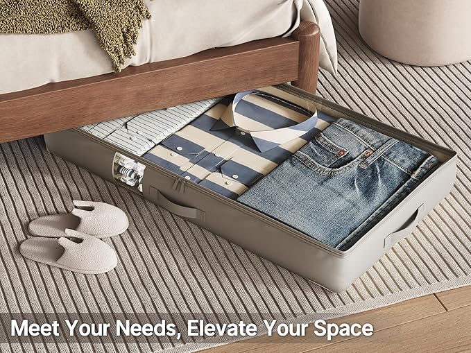 Under Bed Storage Containers with Window, Closet Organizers and Storage Bags, Foldable Underbed Storage Bags for Blankets, Clothing, Comforter, Linen Sheets, Wrapping Paper, 1 Pack, Grey