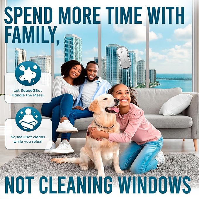 SqueeGBot Window Cleaning Robot Ideal for Panoramic Windows, Tiles, Mirrors, Robot Windows Cleaner with Intelligent AI 5.0 Navigation, Electric Window Cleaner Water Spraying, up to 5300 Pa