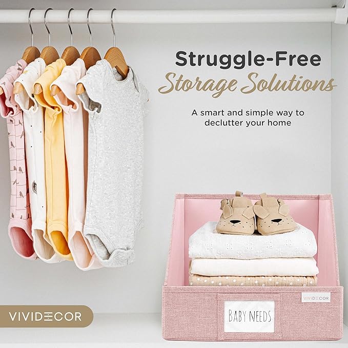 Closet Bins for Organization – 12x12x10 Foldable Boxes for Clothes, Fabric Trapezoid Storage Bins, Storage Baskets, Decorative Storage Baskets, Sweaters, Baby Clothes, Nursery– Pink, 3 Pack