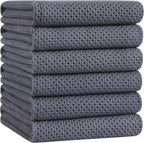 Homaxy 100% Cotton Oversized Waffle Weave Kitchen Dish Towels, Ultra Soft Absorbent Quick Drying Cleaning Towel, 20 x 28 Inches, 6-Pack, Dark Grey