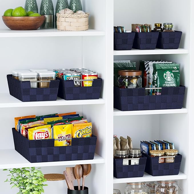 NEATERIZE Baskets For Organizing Set Of 9 Navy - Storage Baskets For Shelves - Perfect Closet Organizer Bins, Bathroom Basket, and Pantry Basket - Small Storage Bin For Shelves - Bin For Organization