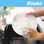 KMAKII Bamboo Kitchen Sponges Dish Sponge Super Absorbent Natural Dish Sponges, Green, Pack of 6