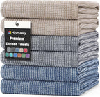 Homaxy Premium Kitchen Towels(18”x 28”, 6 Pack), Large Cotton Kitchen Hand Towels, Flat and Terry Dish Towels, 380 GSM Highly Absorbent Tea Towel Set with Hanging Loop, Multicolor
