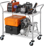 Finnhomy 2-Tier Commercial Grade Rolling Cart, Heavy Duty Utility Cart, Carts with Wheels and Handles, Kitchen Cart on Wheels, Metal Serving Cart with 500 lbs Capacity, Shelf Size 20" D x 36" W, NSF