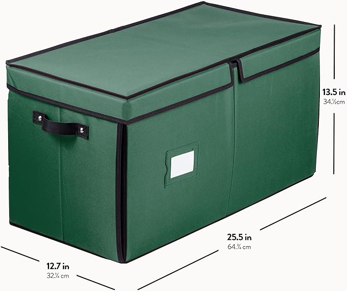 ZOBER Christmas Ornament Storage Box - Stores 128 3" Ornaments with Drawer Style Trays - Tear Proof 600D Oxford Fabric - Ornament Organizer Storage Box, Durable Christmas Containers Holder - Green