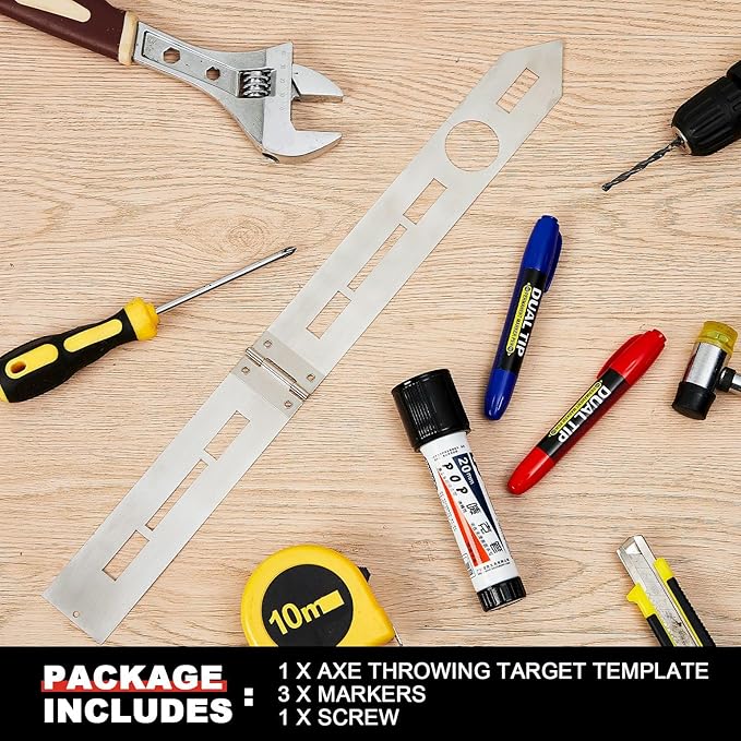 Epakh Axe Throwing Target Template Stainless Steel Target Template Stencil Comes with 3 Markers Throwing Board Stencil Axe Set for Drawing, 20 x 2 Inches (Foldable)