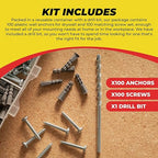 Qualihome Ribbed Plastic Drywall Anchor Kit - Wall Anchors and Screws for Drywall Includes Anchors, & Screws, 1 Masonry Drill Bit - Mounting Tolls for Decor, Furniture, Shelving (6-8 x 7/8")