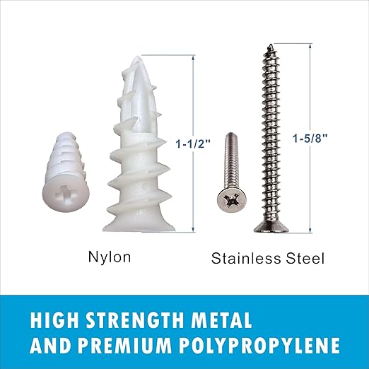 Self Drilling Plastic Drywall Anchors with Stainless Steel Screws Assortment Kit 100PCS, 50 Plastic Anchors and 50 Flat Head Screws, Dry Wall Anchors (100, #8)